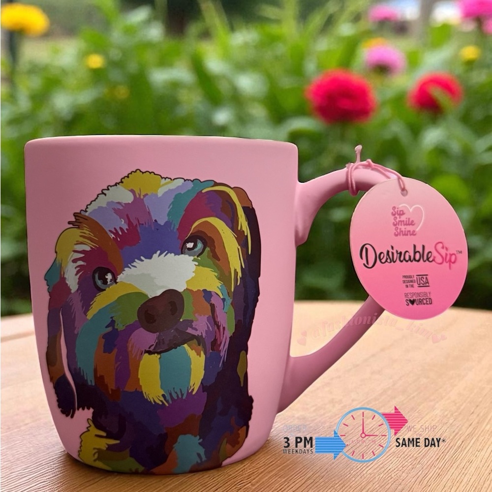 DesirableSip Pink Golden-doodle Dog Mug NWT